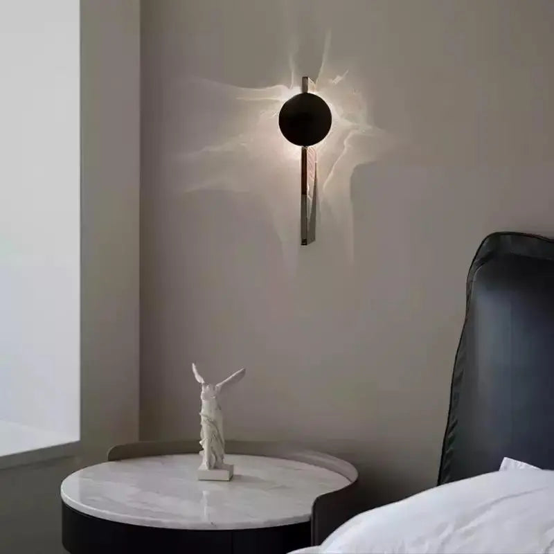 Abstract minimalist metal still life with strong shadows, representing the origin of light before the lamp is created.