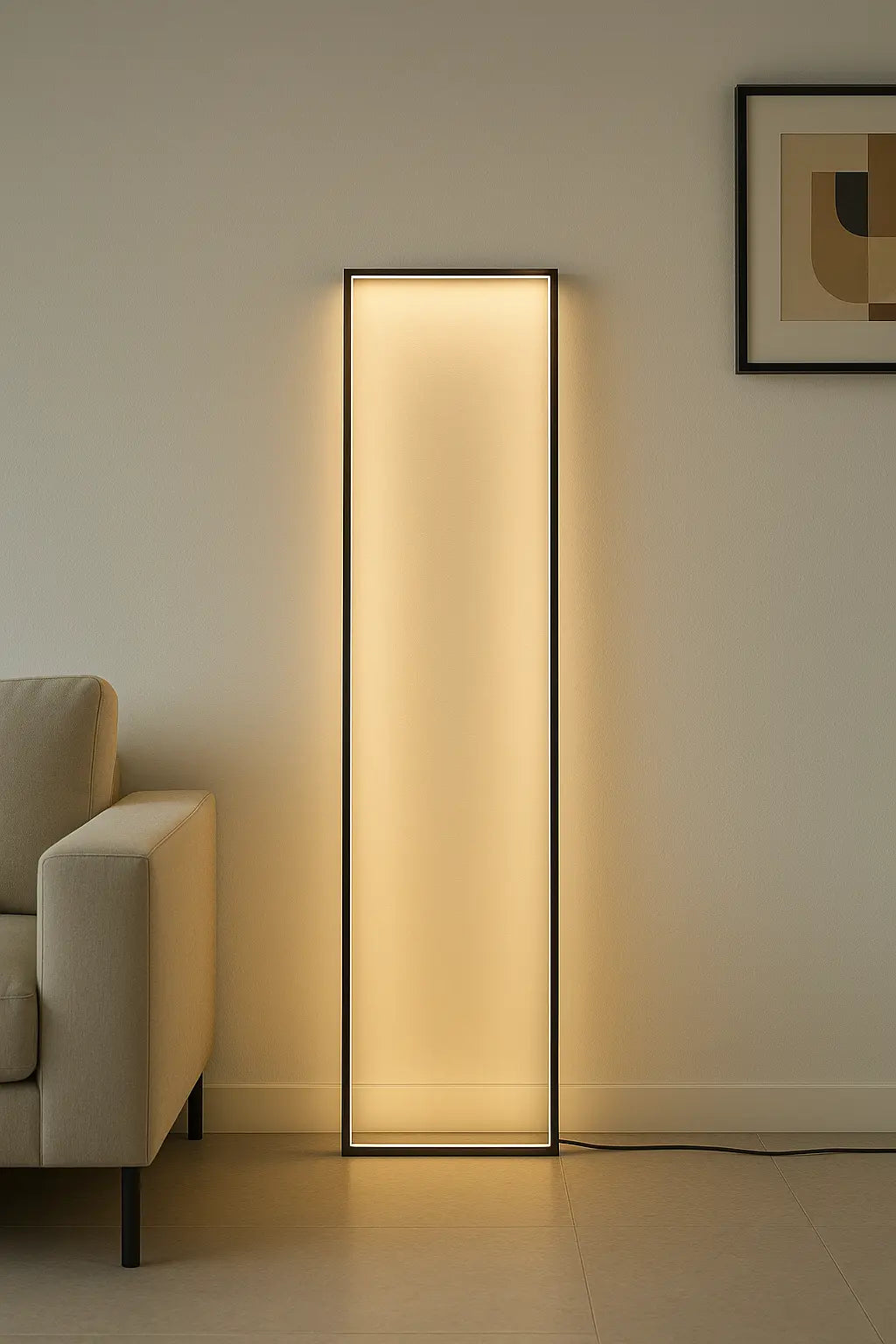 Cornice Floor Lamp by CristofaroLuce with indirect wall lighting in contemporary minimalist space