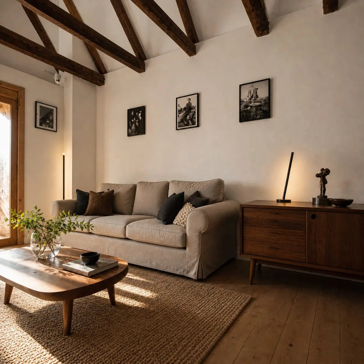 Gica Contra 195 cm — Sculptural Floor Lamp standing near a wall, showing its slim sculptural form and warm indirect light in a contemporary interior