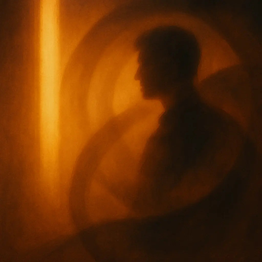Warm indirect light creating a calm and intimate interior atmosphere with soft shadows and sculptural minimal design.