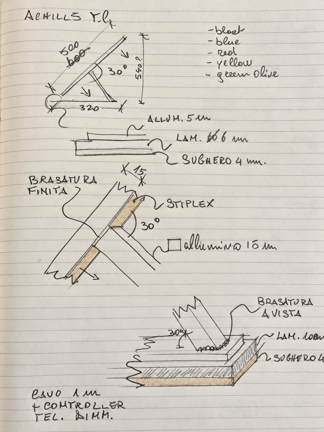 Original notebook sketch for Tratto Table Lamp lighting study