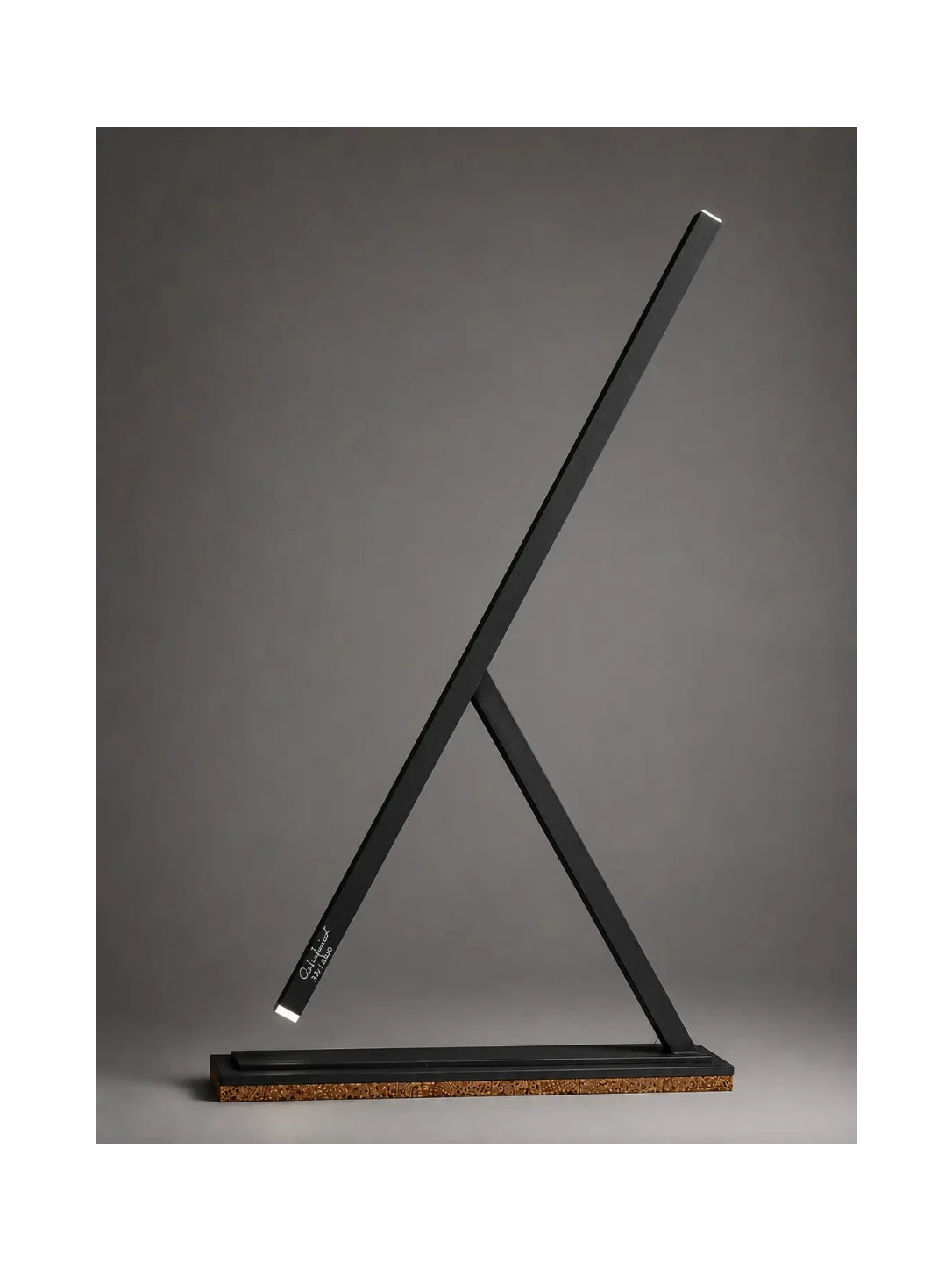 Achille table lamp by Tommaso Cristofaro, sculptural handmade lamp with geometric profile, matte sandblasted finish and slim white diffuser tips