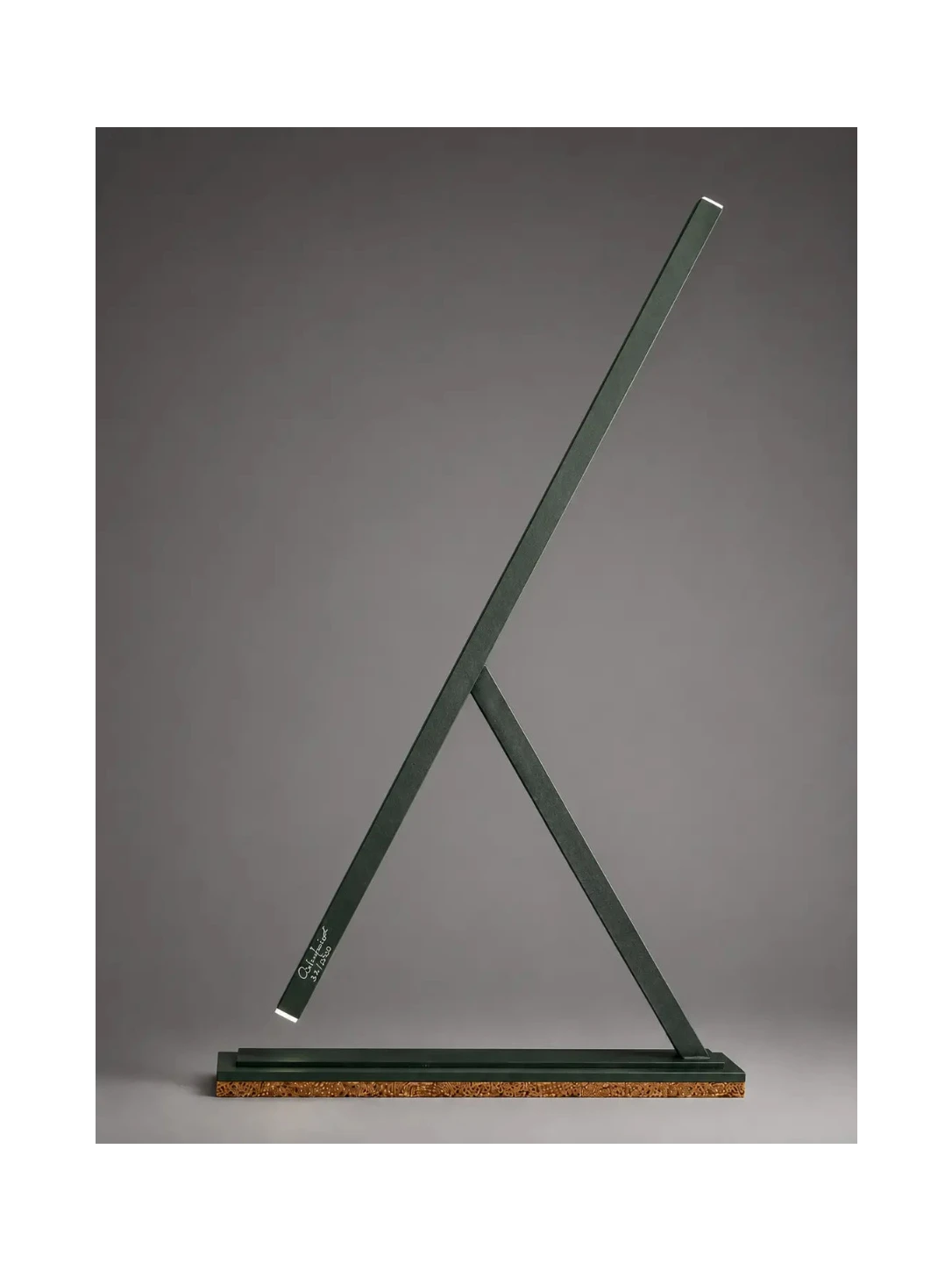 Achille table lamp by Tommaso Cristofaro, sculptural handmade lamp with geometric profile, matte sandblasted finish and slim white diffuser tips