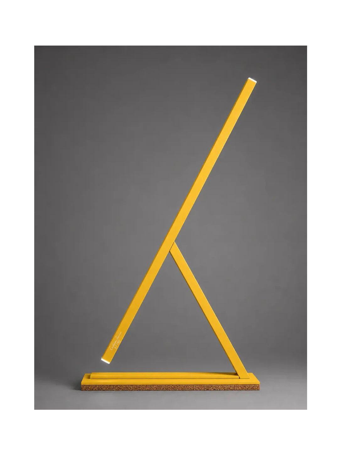 Achille table lamp by Tommaso Cristofaro, sculptural handmade lamp with geometric profile, matte sandblasted finish and slim white diffuser tips