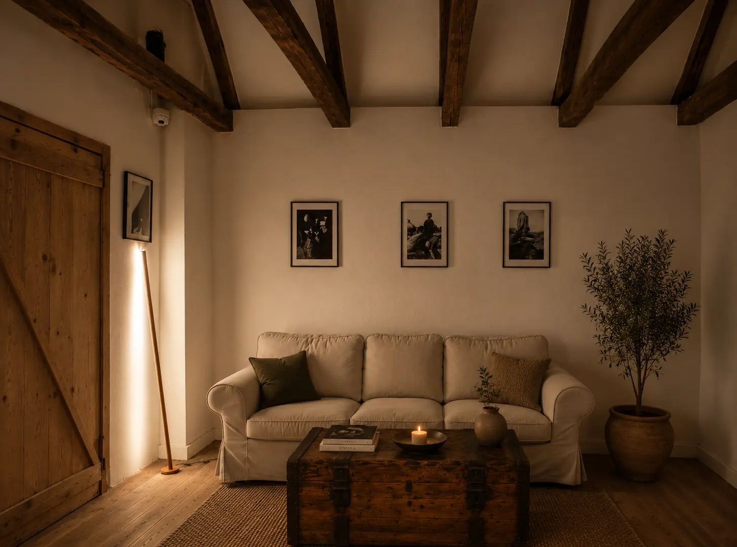 Handcrafted Gica Contra Table Lamp on a wooden bedside table, creating warm indirect light in a refined bedroom interior.