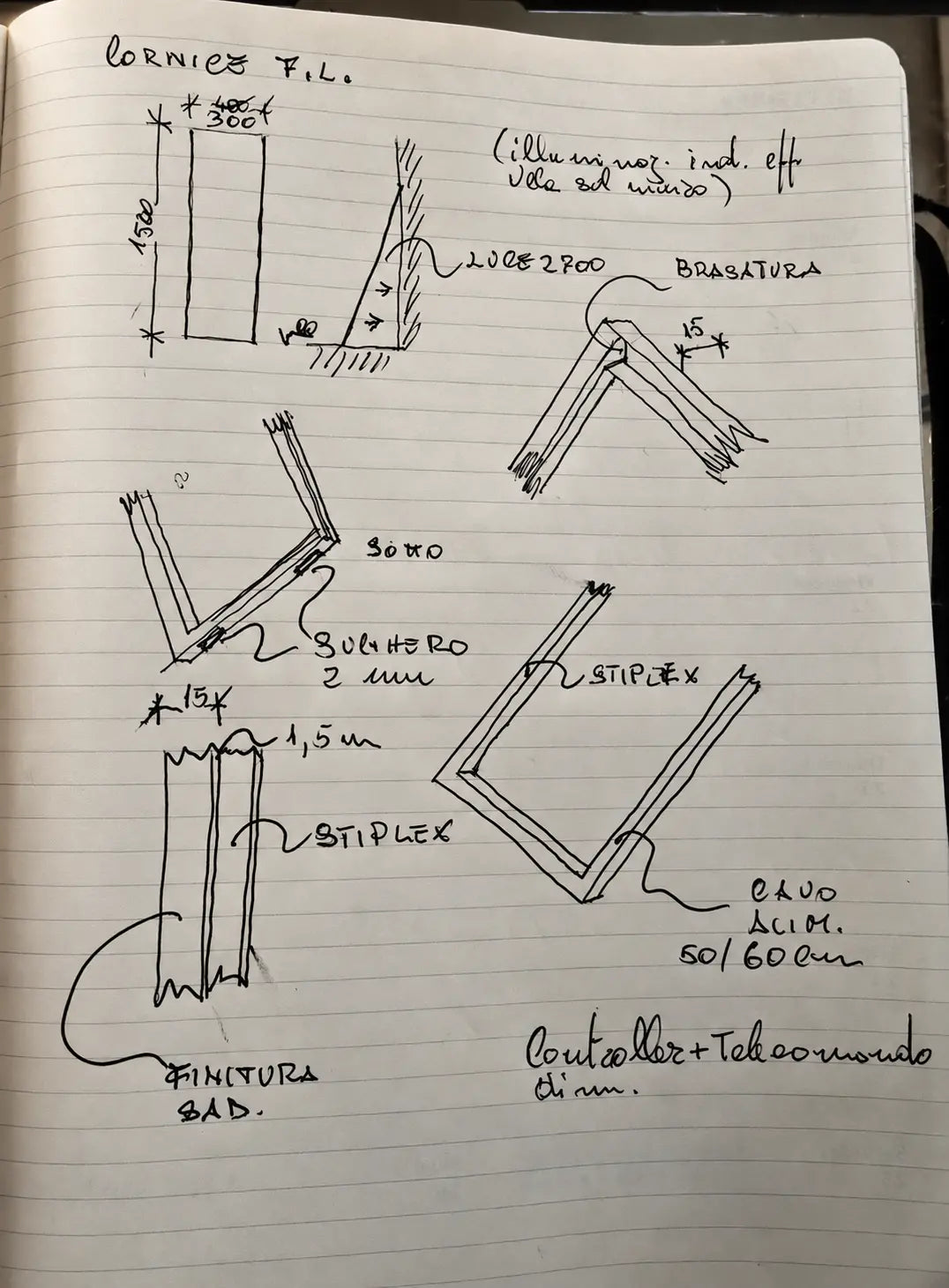 Original notebook sketch of the Cornice Floor Lamp by Tommaso Cristofaro