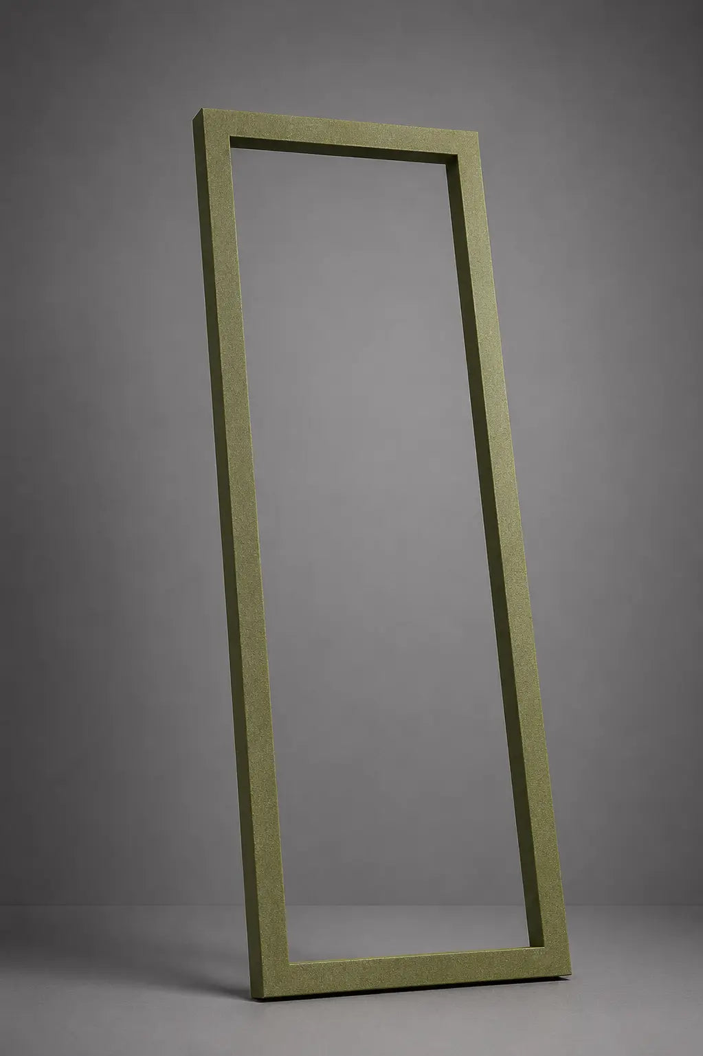 Cornice table lamp by Tommaso Cristofaro, sculptural handmade lamp in green olive matte sandblasted finish on a neutral gray studio background