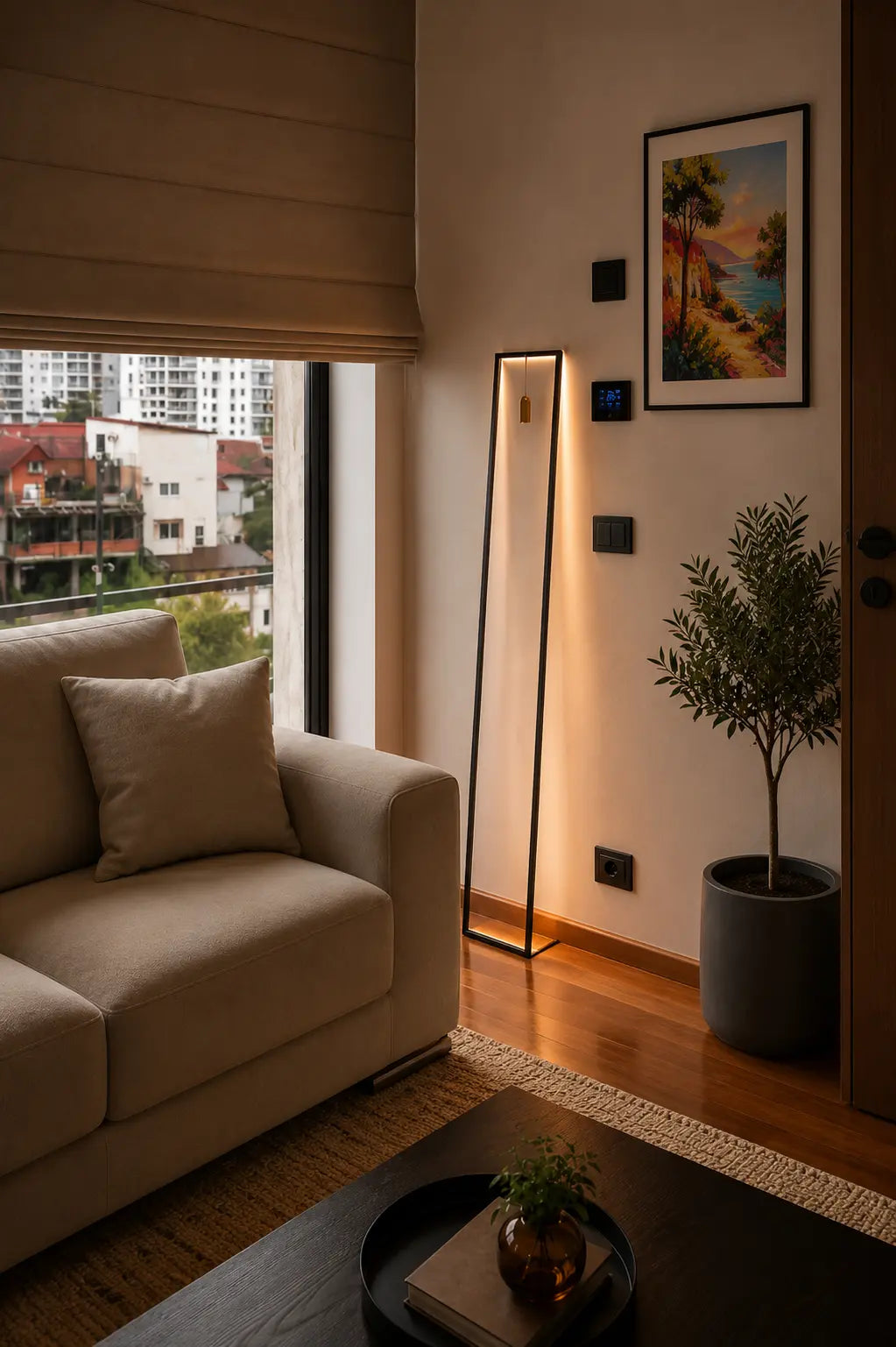 Cornice Floor Lamp 150×30 cm in Yellow – Minimalist handmade wall light with indirect glow designed by Tommaso Cristofaro