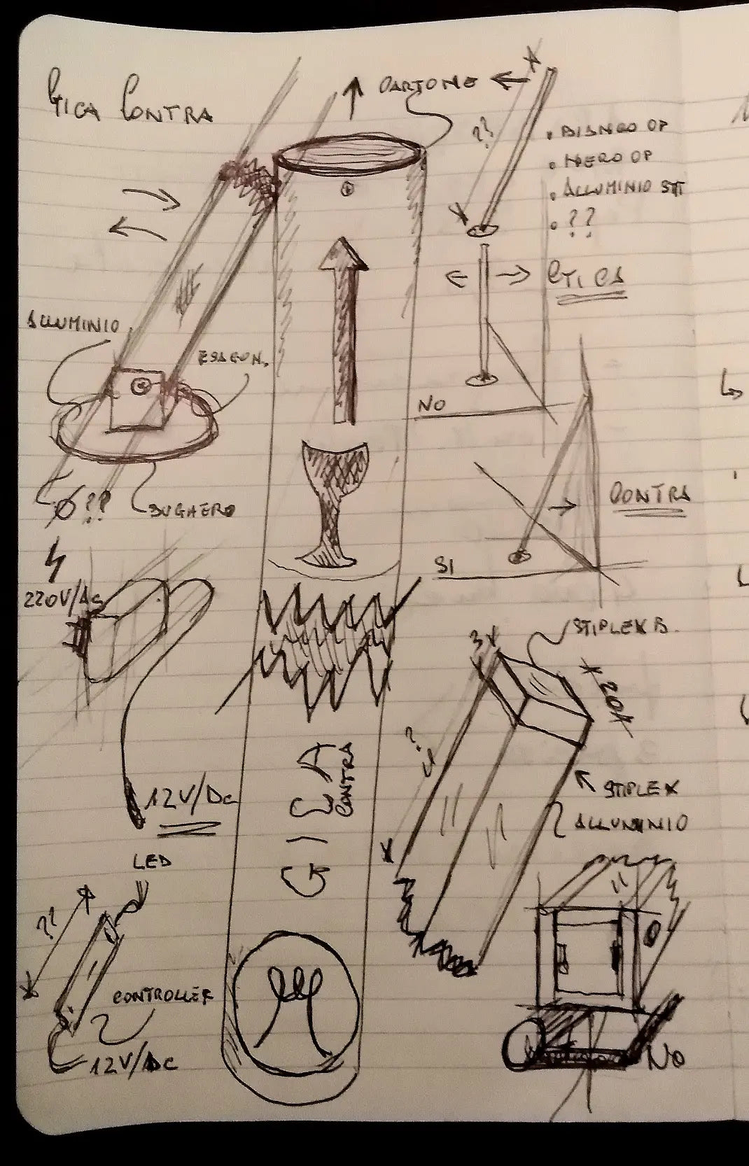 Original notebook sketch for Gica Contra lighting study