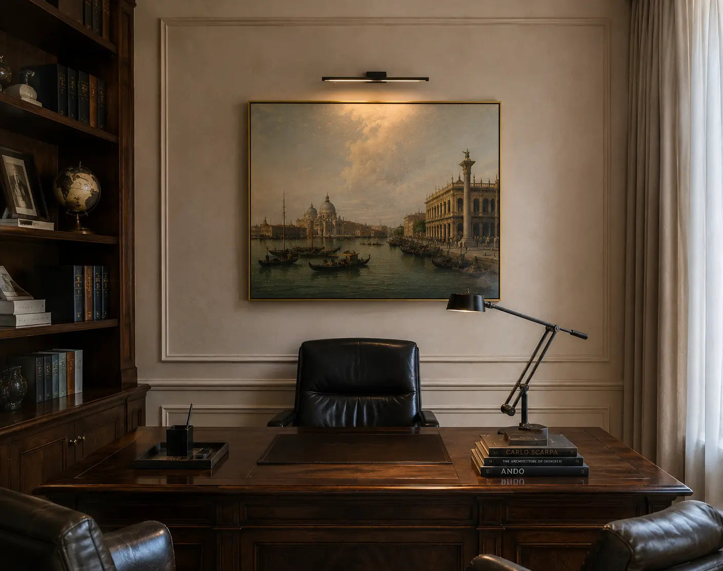 Quadro Wall Lamp by Tommaso Cristofaro, black minimalist wall lamp for illuminating paintings, shown on a neutral gray background with subtle shadows and clean catalog-style composition.