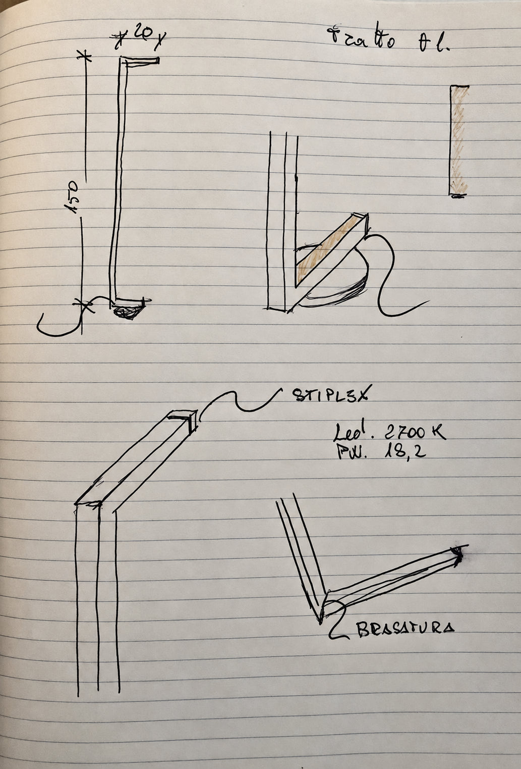 Original notebook sketch of the Tratto Slim Floor Lamp by Tommaso Cristofaro