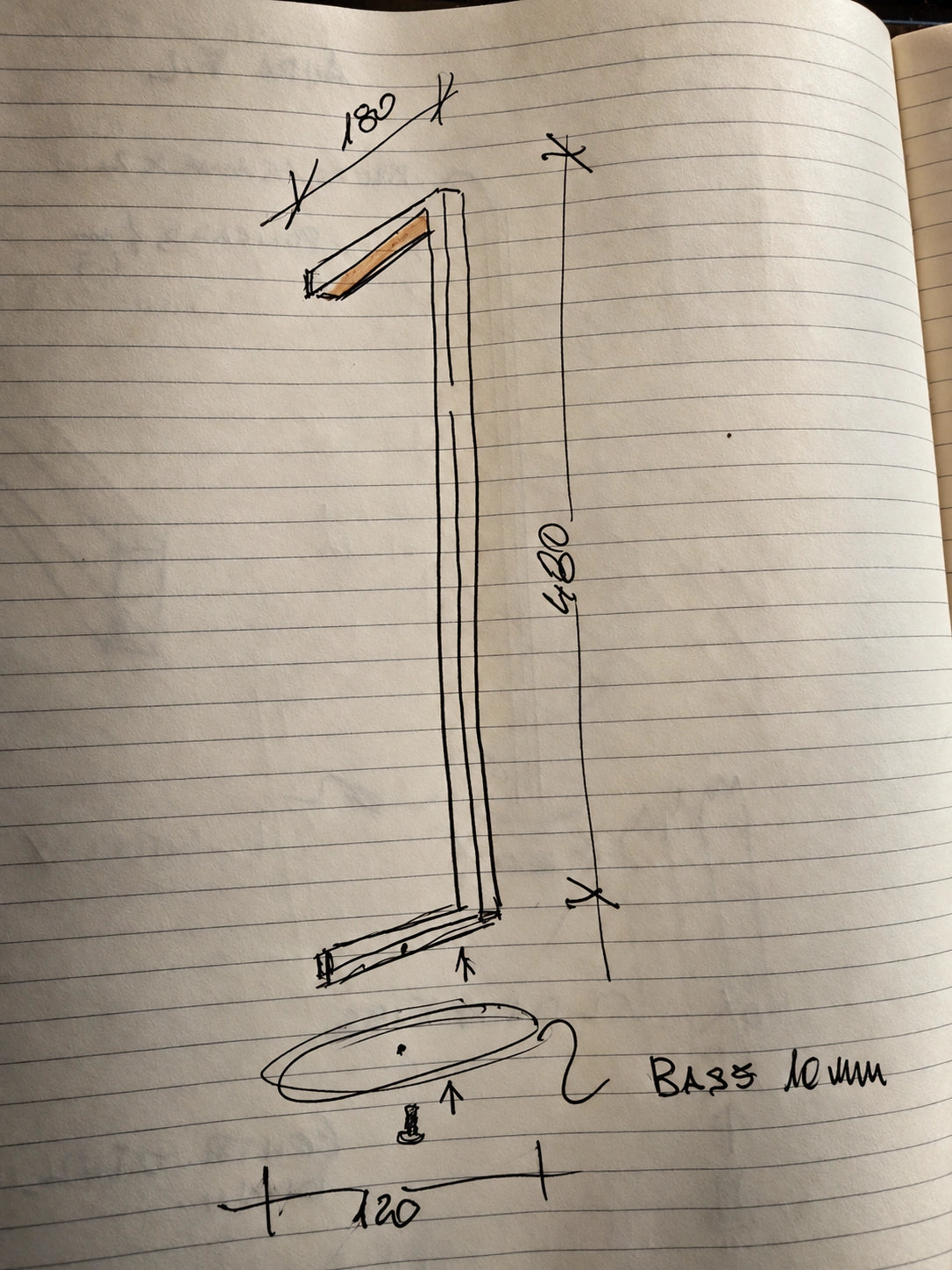 Original notebook sketch for Tratto Table Lamp lighting study