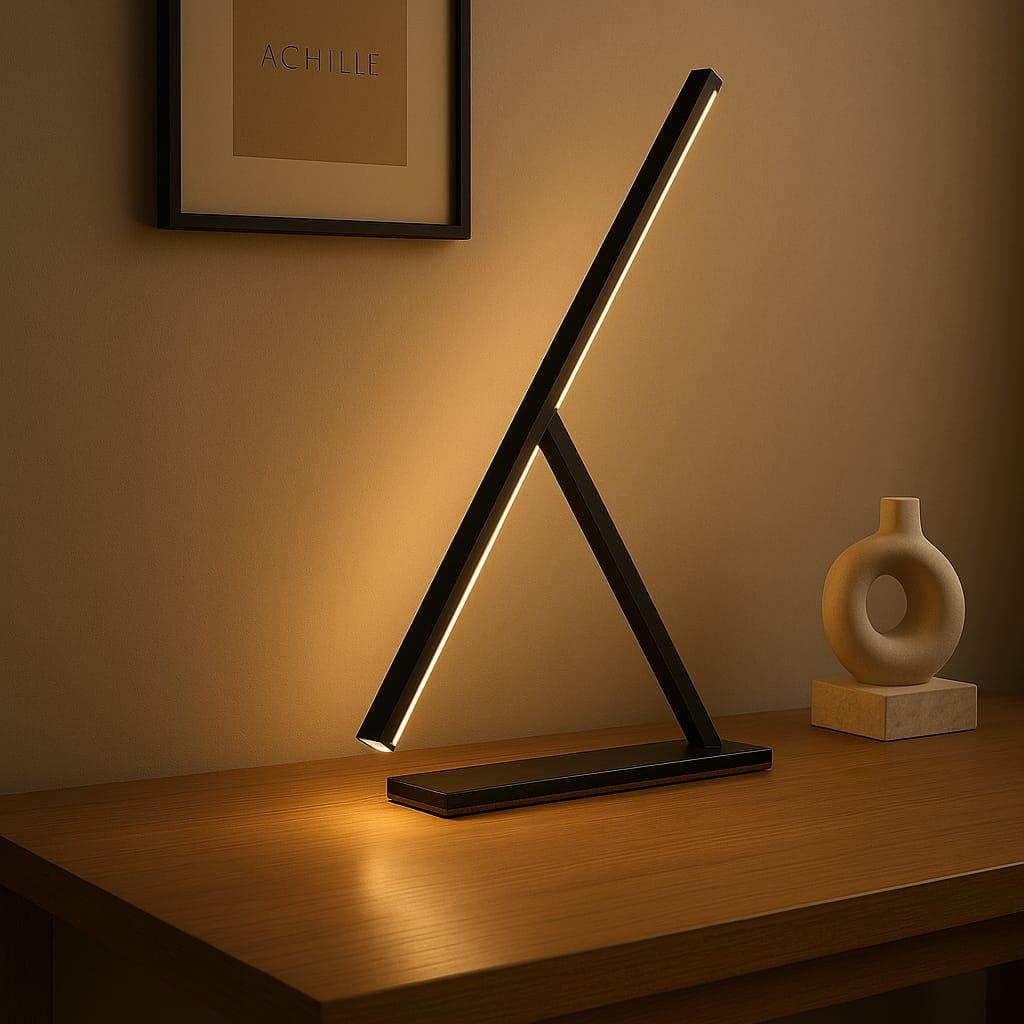 Achille Table Lamp in Black – Minimalist handmade desk light with indirect wall glow, designed by Tommaso Cristofaro.
