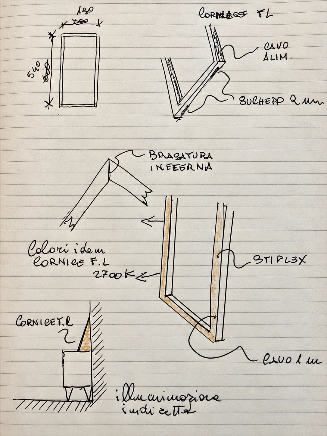 Original notebook sketch for Tratto Table Lamp lighting study