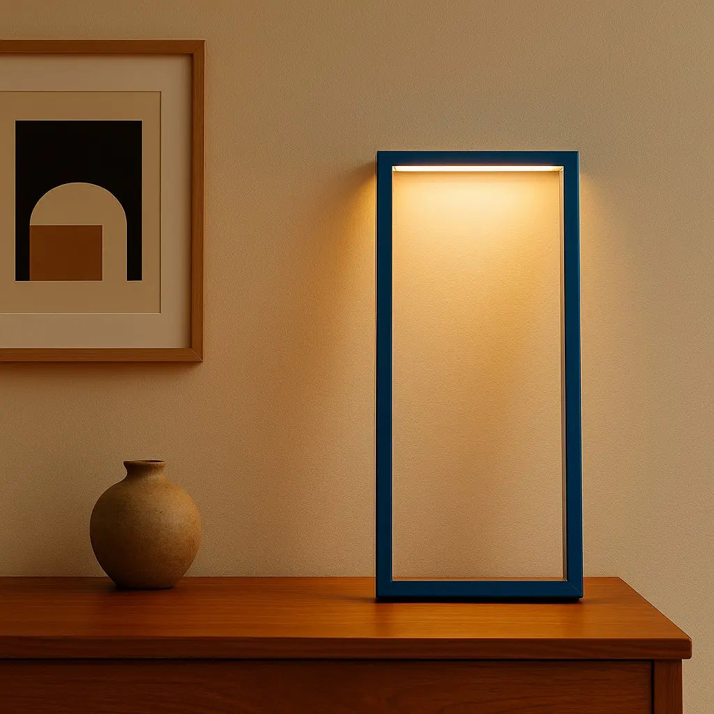 Cornice Table Lamp in Blue – Minimalist handmade desk light with indirect wall glow, designed by Tommaso Cristofaro
