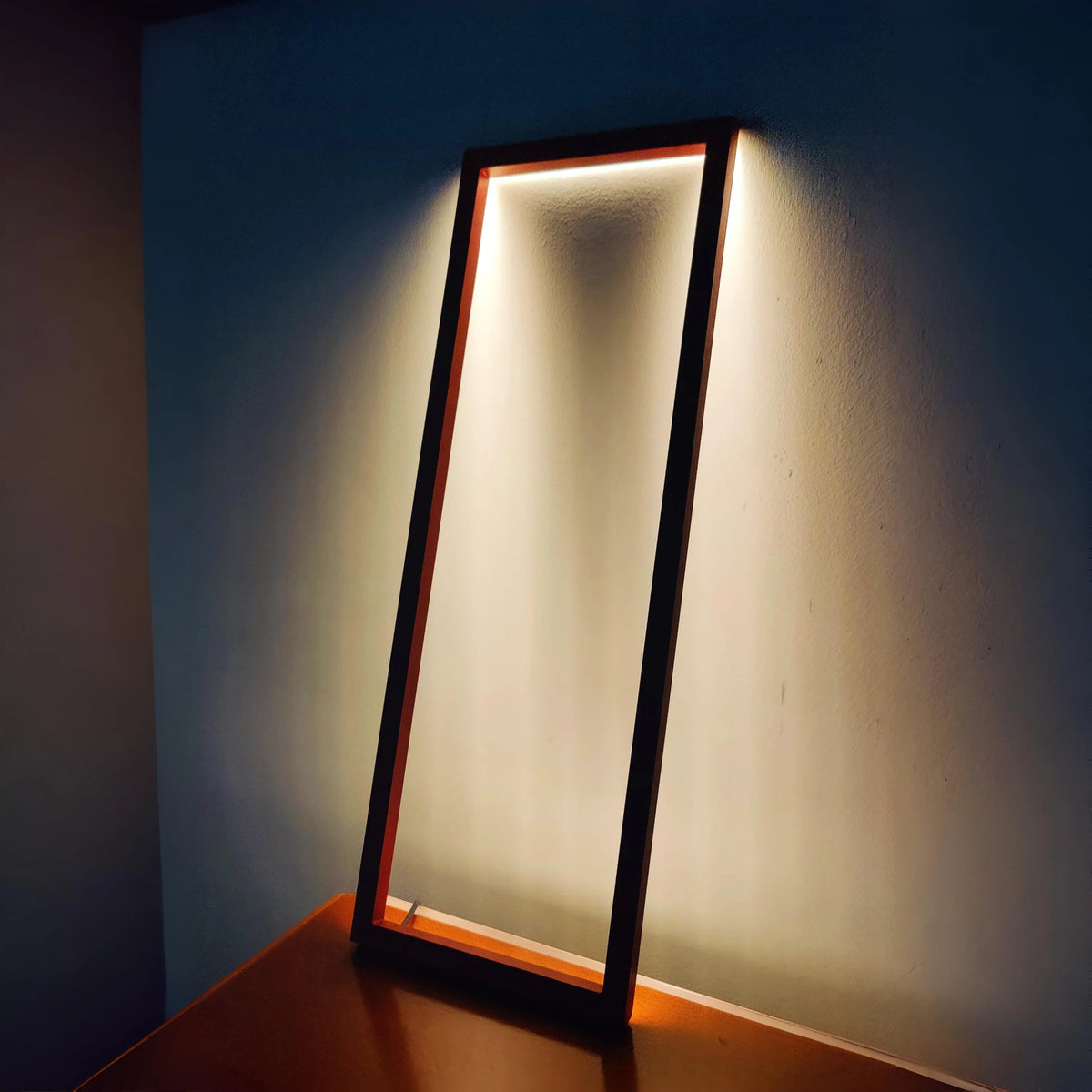Cornice Table Lamp in Red – Minimalist handmade desk light with indirect wall glow, designed by Tommaso Cristofaro
