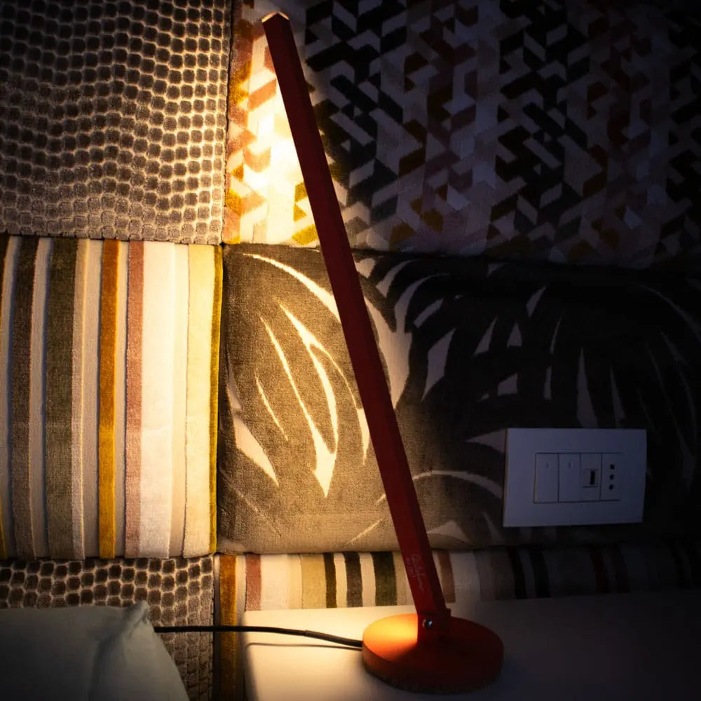 Gica Contra Table Lamp in Red – Minimalist handmade desk light with indirect wall glow designed by Tommaso Cristofaro

